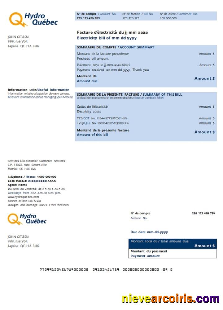 Canada Hydro-Québec utility bill